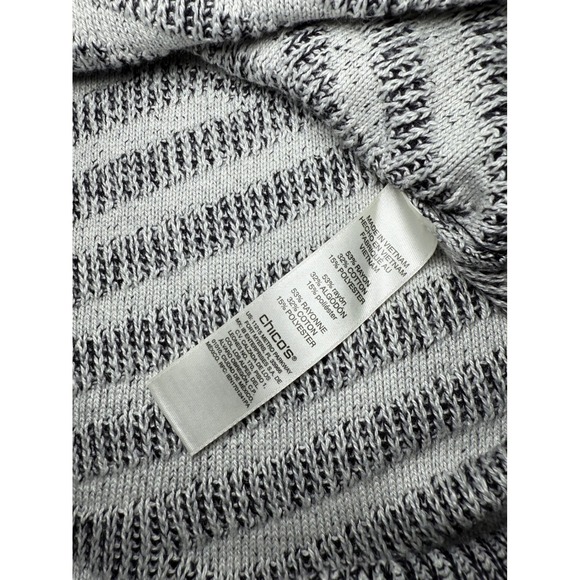 NWT Chicos Women's Sz 1 Black & Grey Striped Asymmetric Hem Sweater - Picture 9 of 9